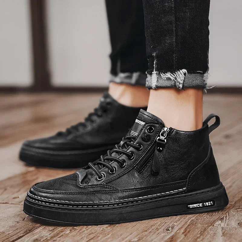 Men Boots Winter High Top Leather Shoes Fashion Cotton Ankle Business Casual Outdoor Male Sneakers 241206