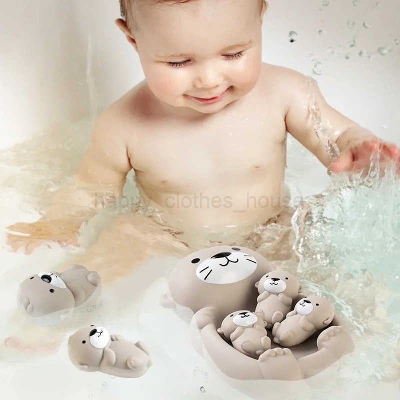 Baby Toy Otter Family Set Bath Toy for Kids Soft Silicone Bathroom Toys Cognitive Otter Sealed Floating Bathtub Toys For BabyXJ241207