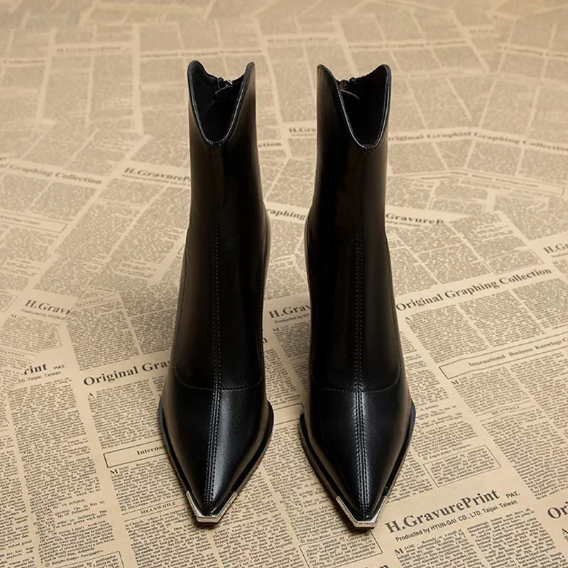 Winter High Heels Sexy Womens Shoes Short and Fat Ankle Chelsea Boots Fashion Corner Toe Zipper Gothic Pump Shoes 241206