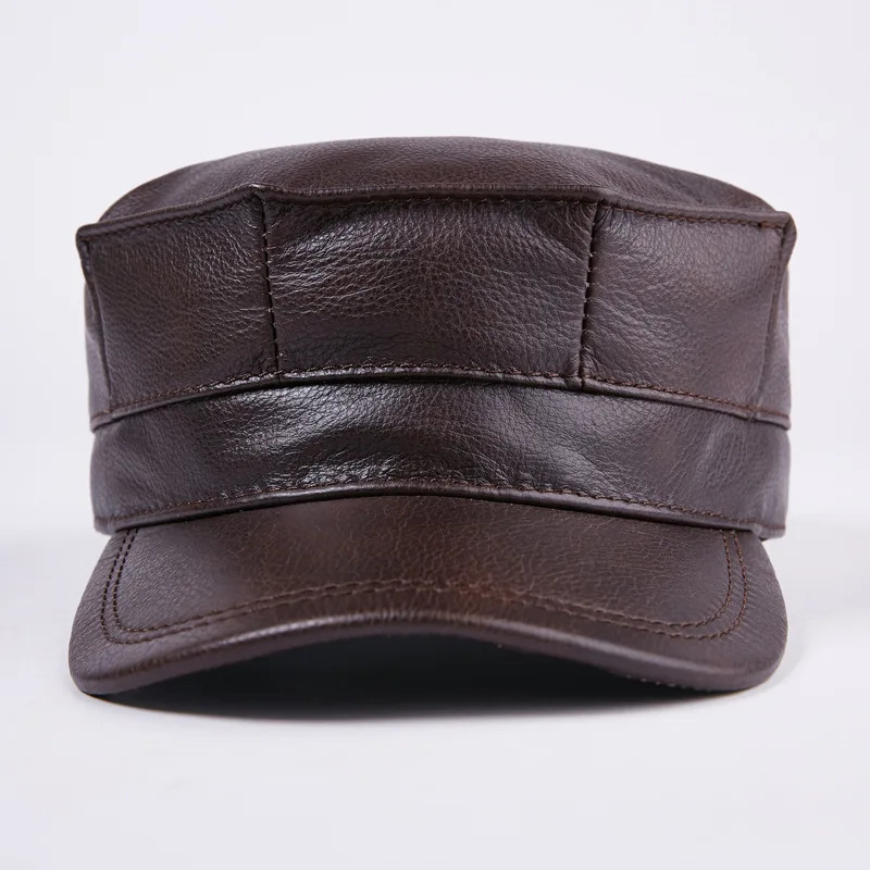 100% genuine leather cap mens baseball cap adult winter warm leather cap adjustable earring cap Years gift B-7202 241206