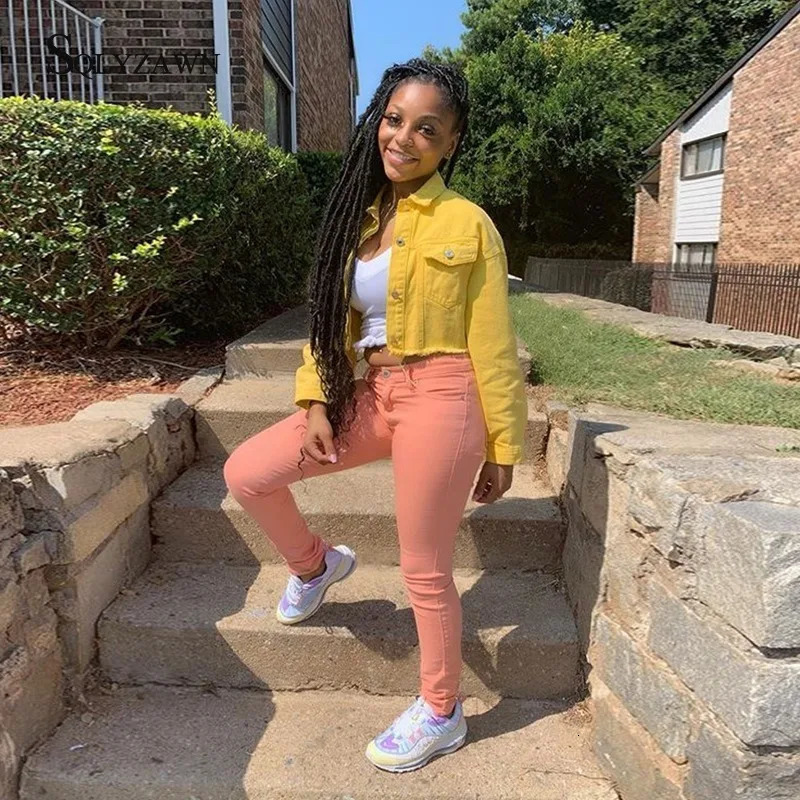 Streetwear denim cut jacket womens Gothic button torn bomber Harajuku retro green black long sleeved clothing 241206