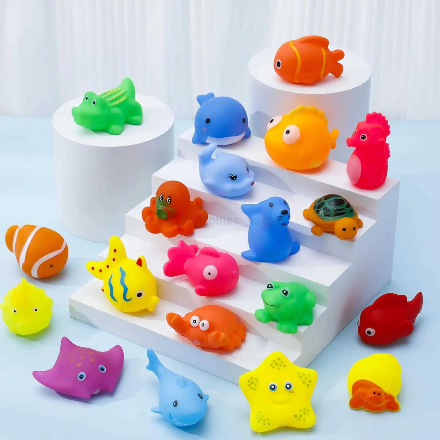 10pcs Preschool Bath Toys Rubber Sea Animals Toy Squeaky Bathtub Toys Baby Pool Floating Toy for Toddler Kids Par DecorationXJ241207