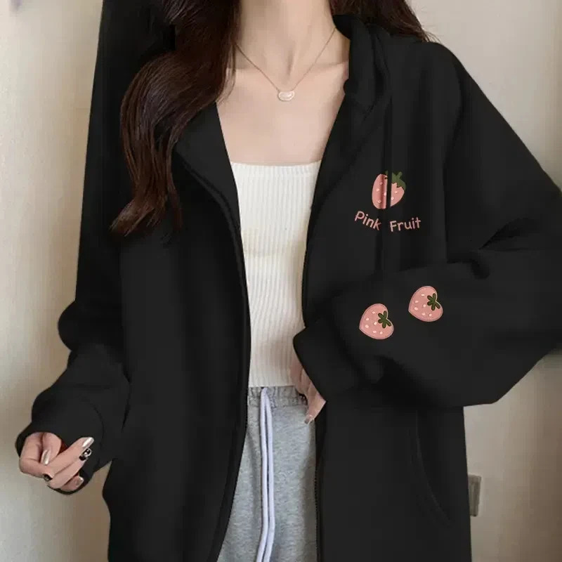 Cute and Lazy Style Hoodie for Women Small Stature College Trend Front Shoulder Top Early Spring Korean Version Cardigan Clothes 241203