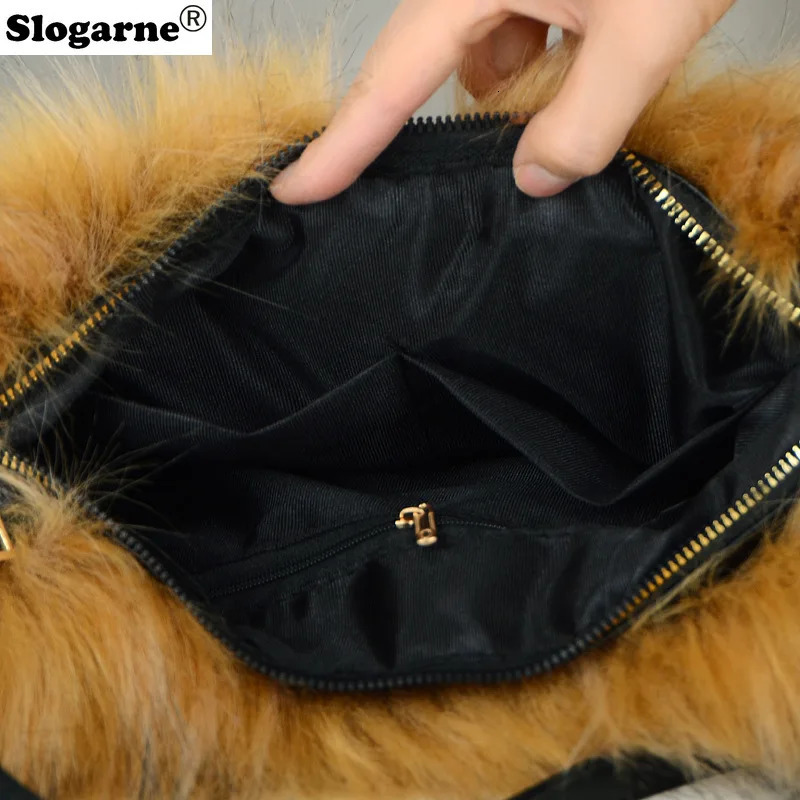 Womens Artificial Raccoon Fur Handbag Womens Winter Soft and Fluffy Large Capacity Handbag High Quality Fur Cross Body Bag 241206