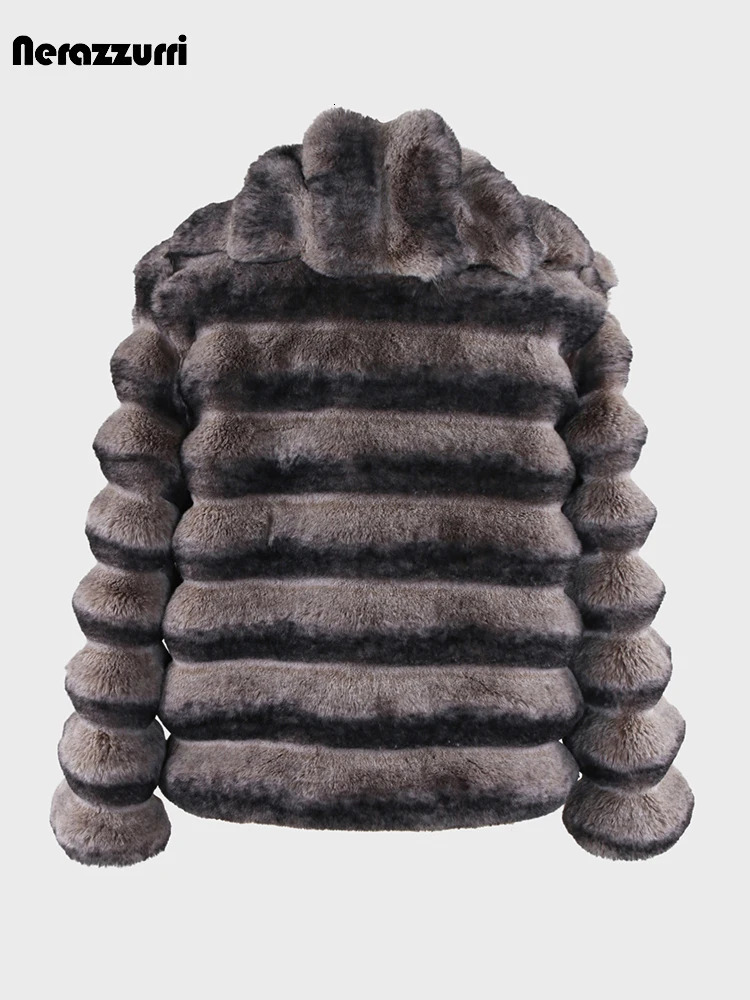 Sapphire winter striped thick soft colorful faux chinchilla fur coat womens lapel high-quality fluffy jacket 241202