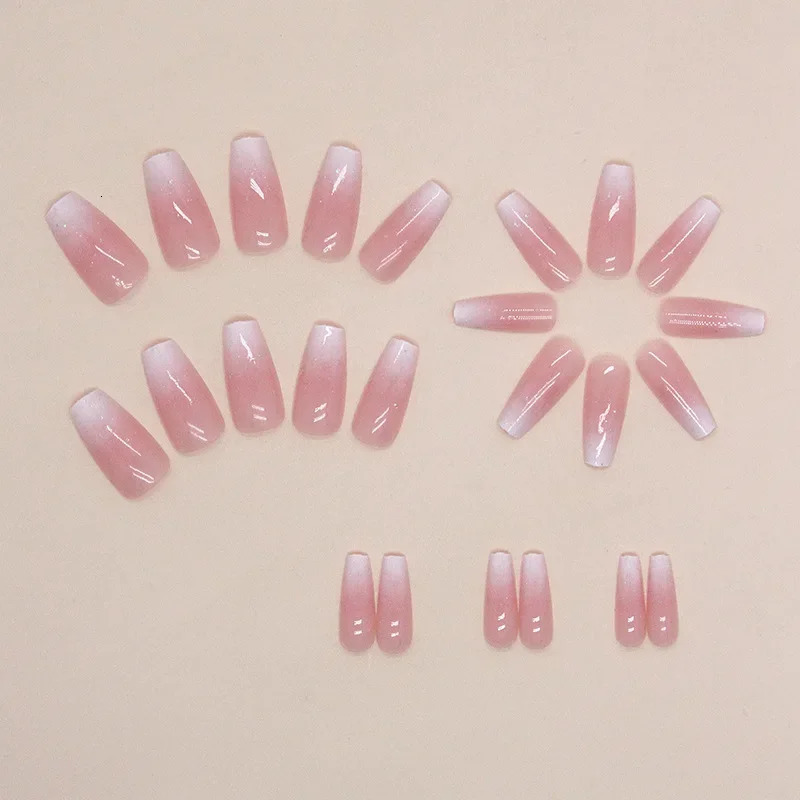Girl Pink False Nails Shiny Golden Ripples Stiletto Fake Nails Detachable Oval Full Cover Press on Nails Tips Manicure 241206