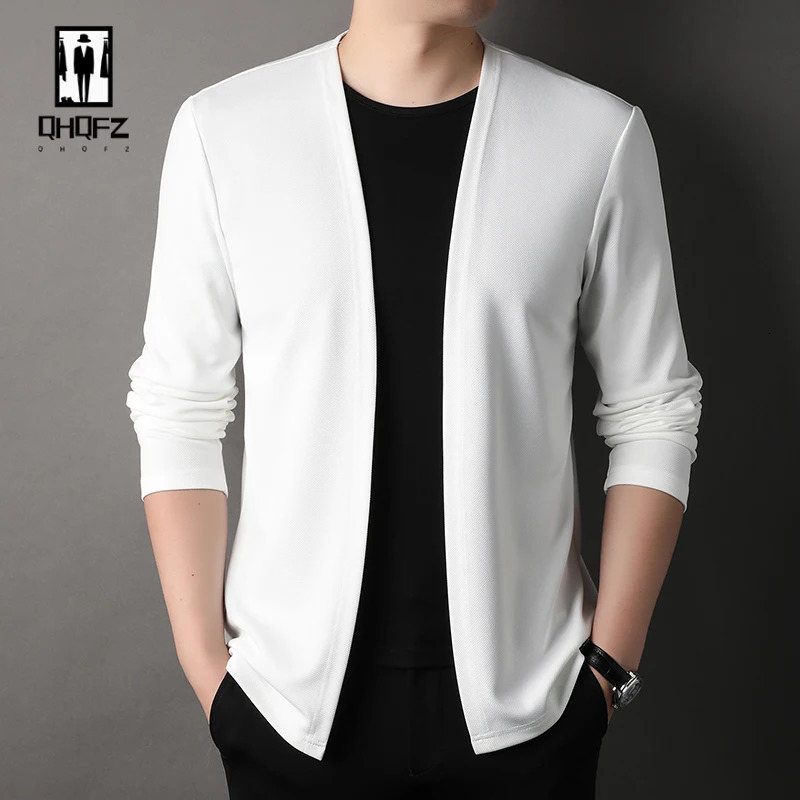 Mens long sleeved cardigan wool sweater casual fashion top 241206