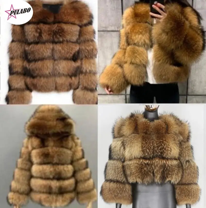PULABO Womens Jacket Artificial Fur Coat Winter Womens Short Thick Fox Fur Coat Vest Raccoon Fake Fur Coat 241202