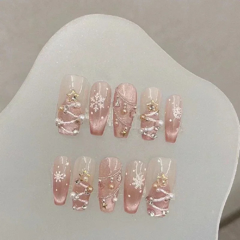 10Pcs Handmade Matte Fake Nails with Tulip Flowers Press on Nails Full Cover Acrylic Manicuree Wearable False Nail Tips 241206