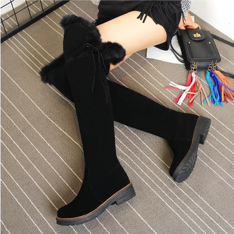 and Warm Snow Boots for Women 2024 Winter Shoes Fur Plush Knee High Casual Low Rubber Long 241206