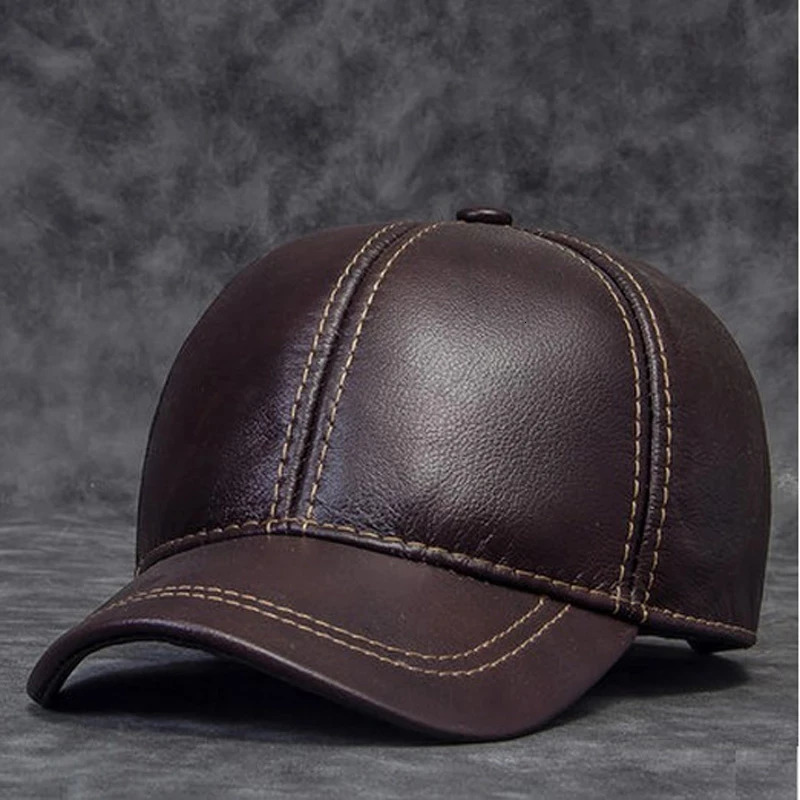 2024 Winter Mens Genuine Leather Baseball Hat Outdoor Hockey Golf Fishing Glasses Black/Brown Mens Truck Hat 241206