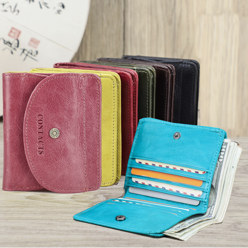 Black Angel Fashion Top Layer Cowhide Women's Wallet Trend Small Card Bag