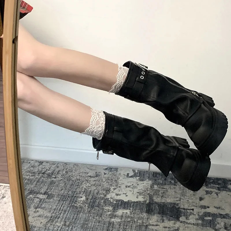 Winter Women Biker Boots Fashion Belt Buckle Ladies Elegant Platform Flats Short Booties Casual Womens Knight Booties 241206