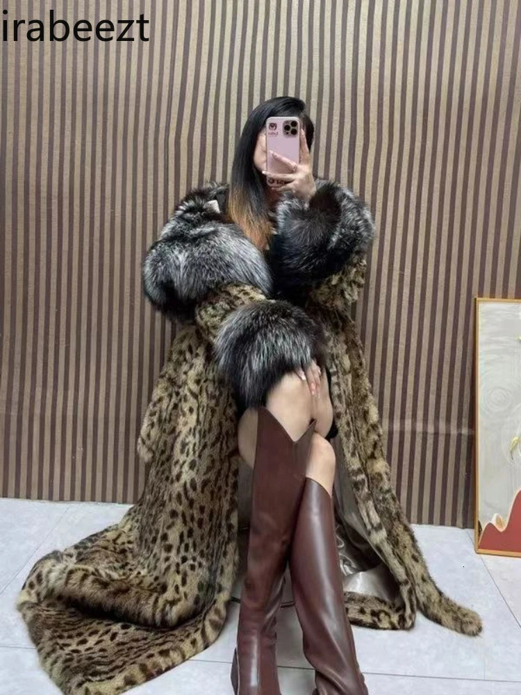 Leopard print Padded with Fox Fur Jaqueta Feminina Inverno Fashion Streetwear Casaco Feminino Long Warm Winter Coat for Women 241202