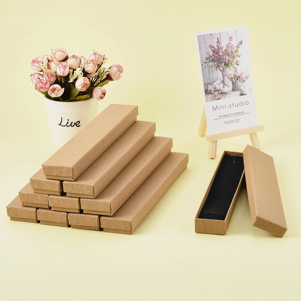 12 rectangular cardboard jewelry storage boxes for necklace bracelet packaging display gift box wholesale 21x4x2cm 241206