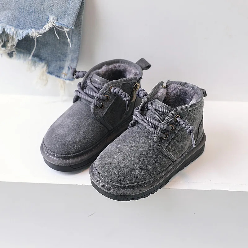 Children Snow Boots Girls Boys Toddler Real Sheepskin Thick Plush Warm Winter Boot Kids Baby Suede Soft Sole Shoes Size 21-37 241206