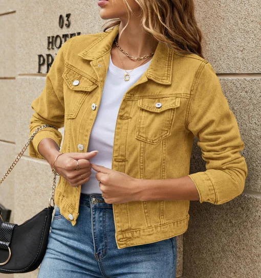 Womens Fashion Trends in Europe and the United States Collar Pocket Single Chest Short Denim Jacket Spring Autumn 241206
