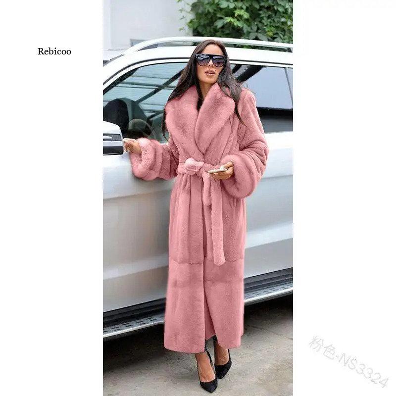 Winter black long faux fur coat long sleeved black 5XL faux mink coat womens coat 241202