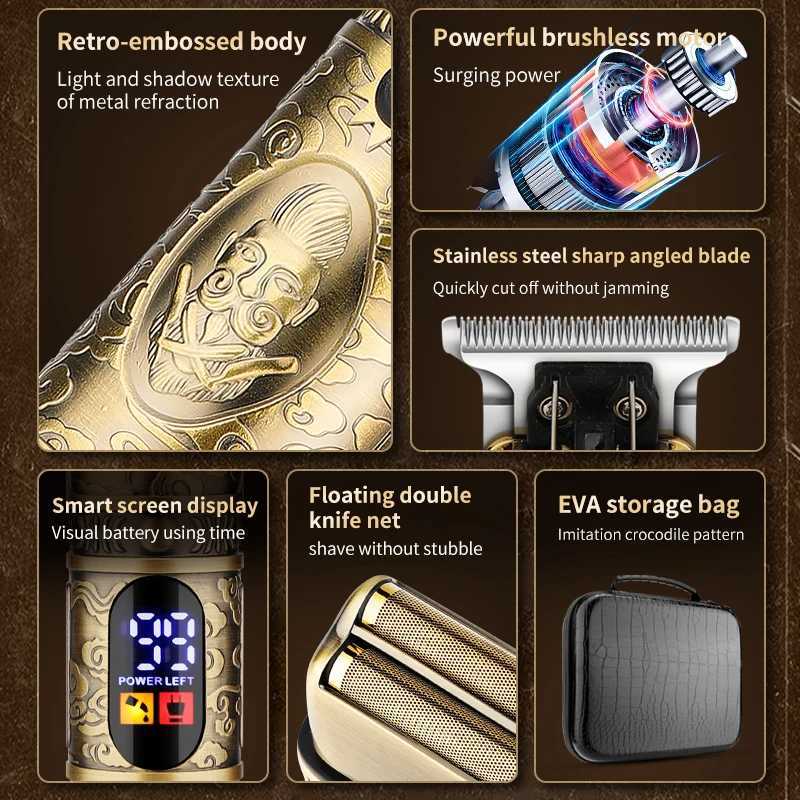 Resuxi 740 All Metal Hair Clippers Ears Nose Hair Trimmer Electric Shaver Set wtih Bag Hair Cutting Machine Mens Grooming ToolsXJ241207
