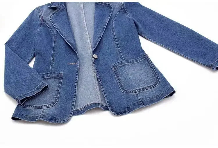Womens denim jacket with a collar and full sleeves suitable for elegant splicing sewing autumn Y2k 241206
