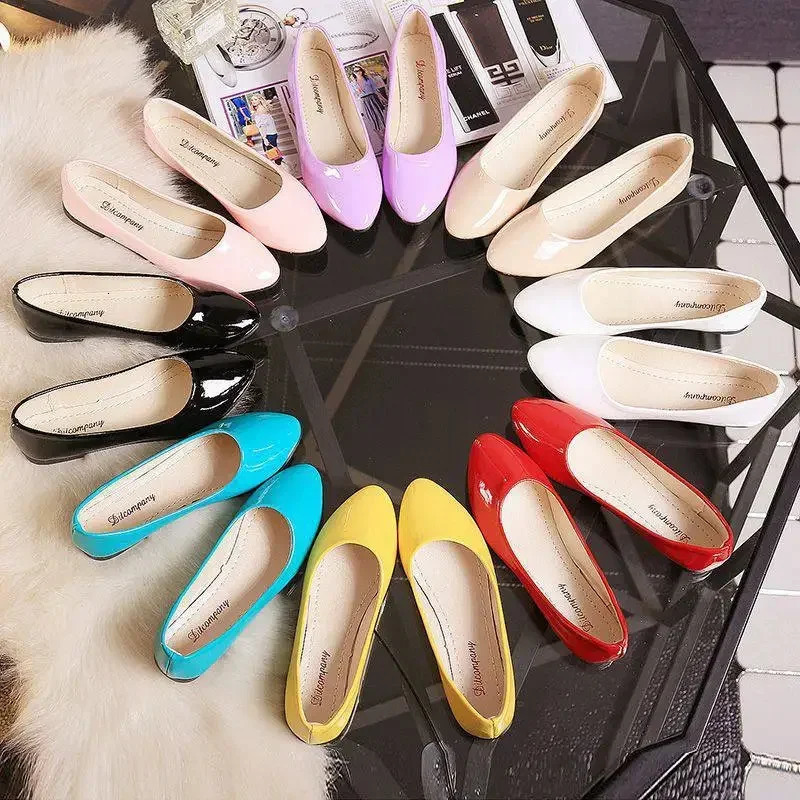 Womens Candy colored Ballet Apartment White Wedding Shoes Patent Leather Slippers Zapatos Mujer Boat 224 241206