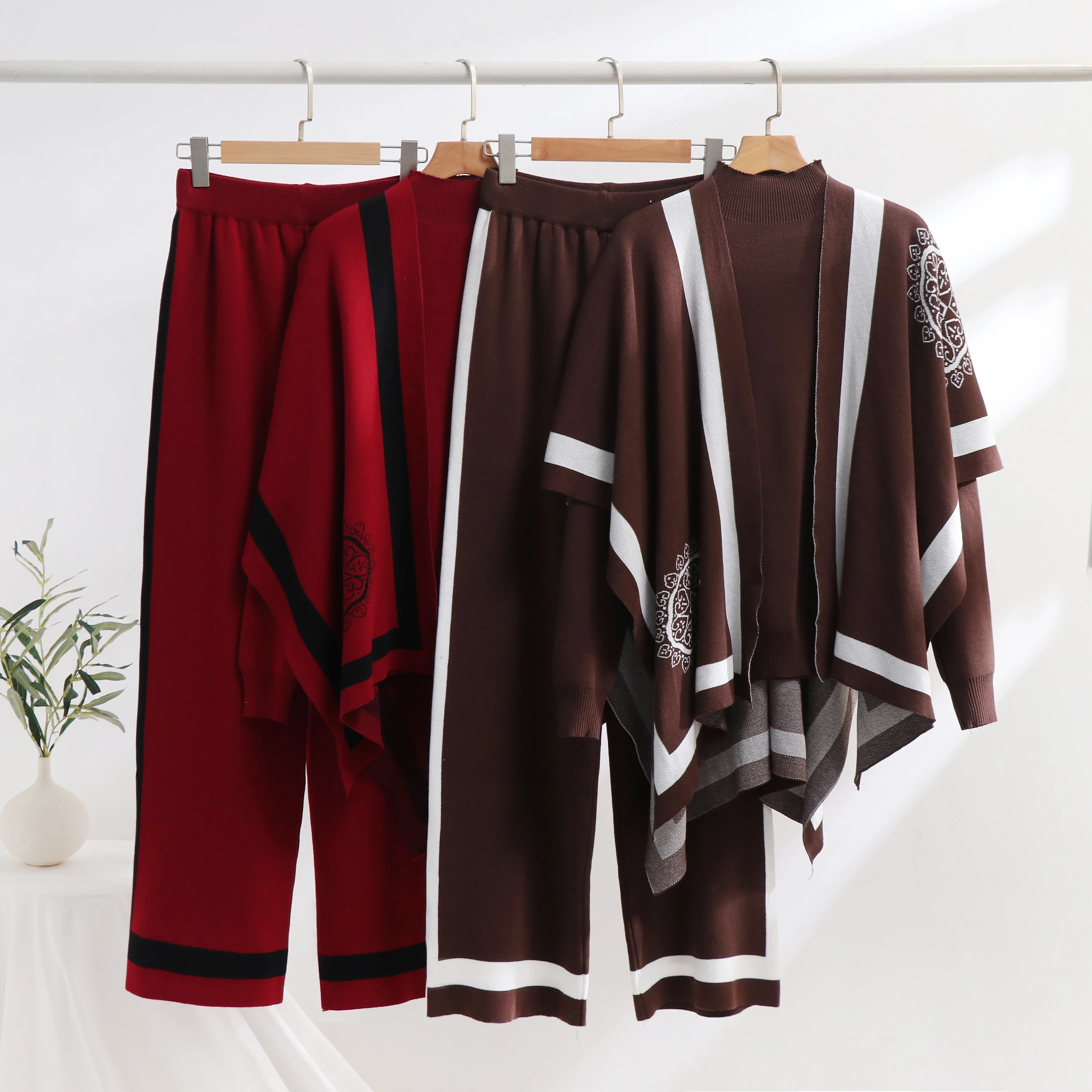 Women's Two Piece Pants Autumn Winter 3 Piece Women Cardigan Tracksuits Turtleneck Sweater Knitted Pants Set Suit Vintage Fashion Ladies 3 Piece 