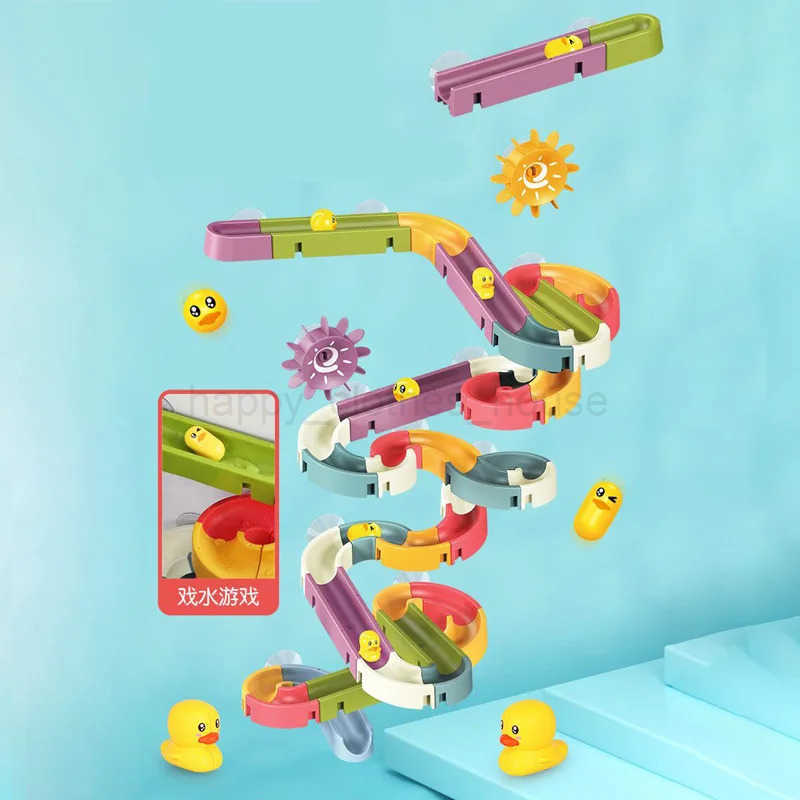 Childrens Baby Duck Slide Bath Toys DIY Marble Assembly Track Stackable Bathtub Bath Track Water Game Toy Set Kids GiftsXJ241207