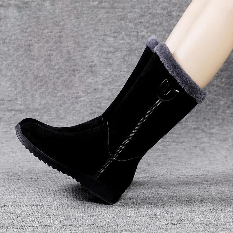 Womens platform shoes with side zipper womens snow boots winter round toe plush warm solid high tube flat 241206