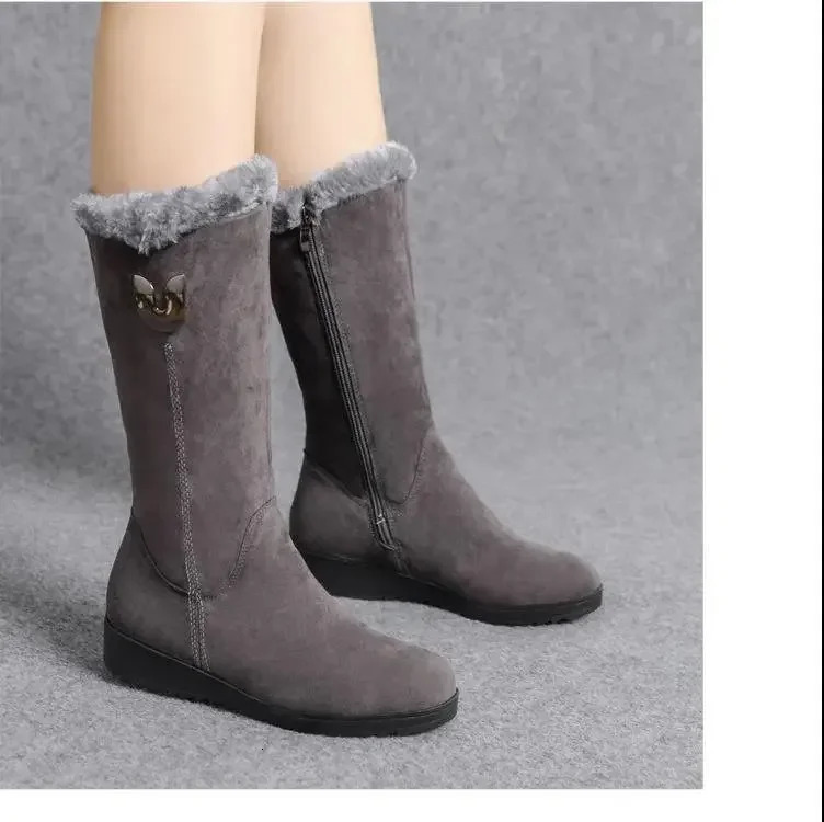 Womens fashionable shoes warm Chelsea high wool leather boots midrange plush snow Zapatos Para Mujeres 241206