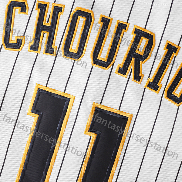 #11 CHOURIO Men's Baseball Jersey - Embroidered V-Neck Polyester Sports Top, Slight Stretch Knit Fabric, Button-Up, Breathable for Training, Part