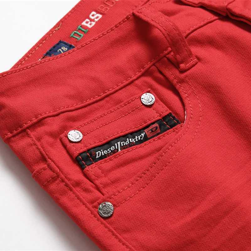 High Quality Mens jeans red simple trend stretch slim pants mid waist fashion embroidery high-end brand jeans street hip-hop clothing T241207