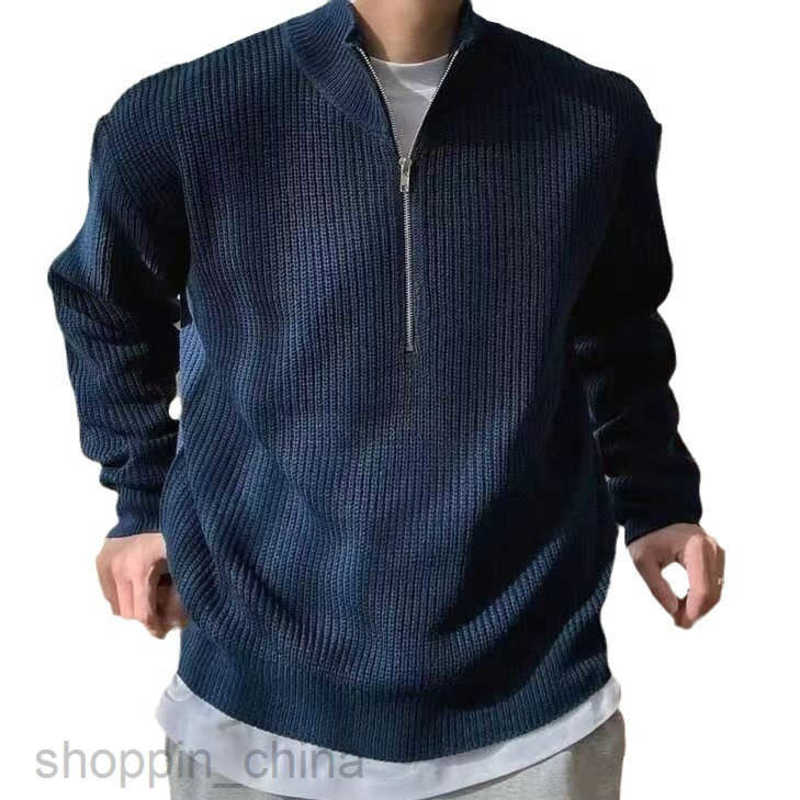 Men's Sweaters Autumn half zip cardigan sweater men's Korean version trendy cool and versatile stand up collar knitted sweater top high neck