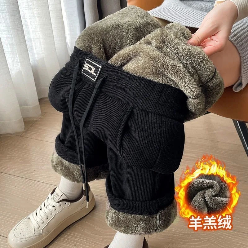 Thick winter womens pants velvet womens pants wide leg pants womens casual cashmere womens clothing 241202