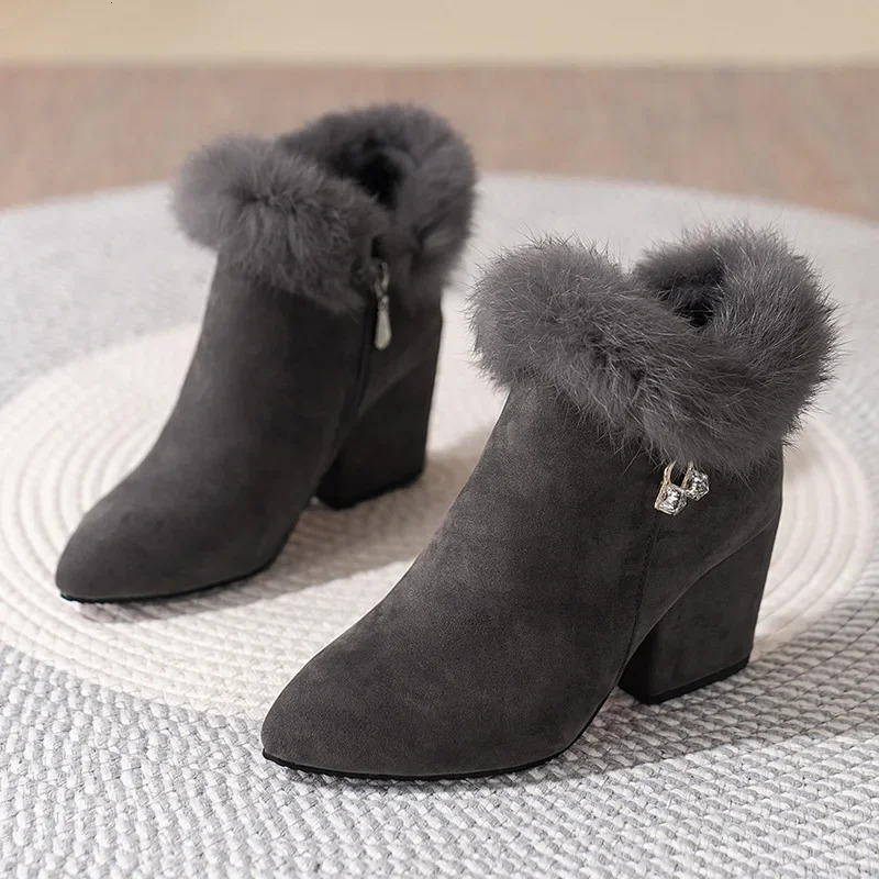 Womens fur winter warm ankle boots 2024 decoration zipper womens comfortable shoes 241206
