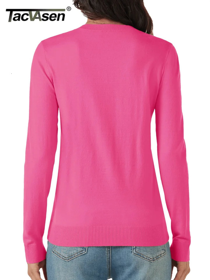 TACVASEN Knitted VNeck Thin Sweater Womens Spring Fall Long Sleeve Basic Layer Tops Fashion Soft Lightweight Casual Pullovers 241203