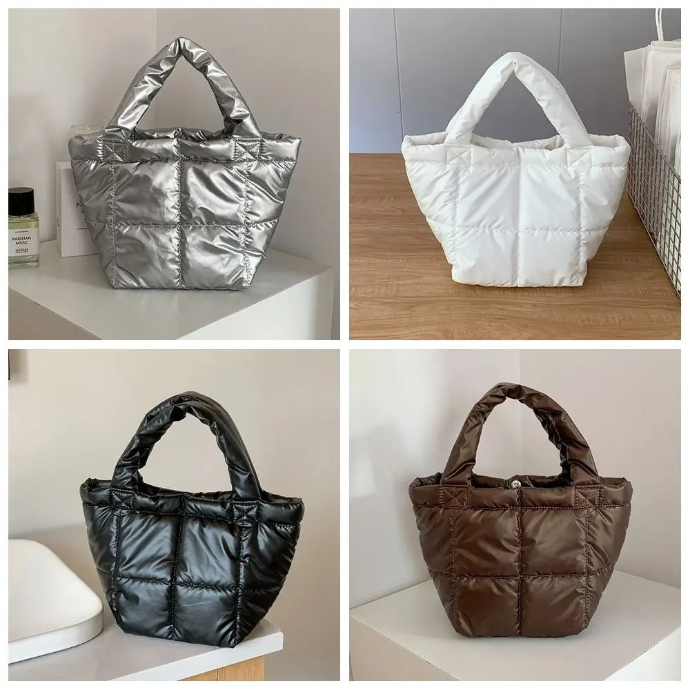 Simple Korean style space cotton handbag large capacity cloud bag silver nylon handbag autumn and winter 241205