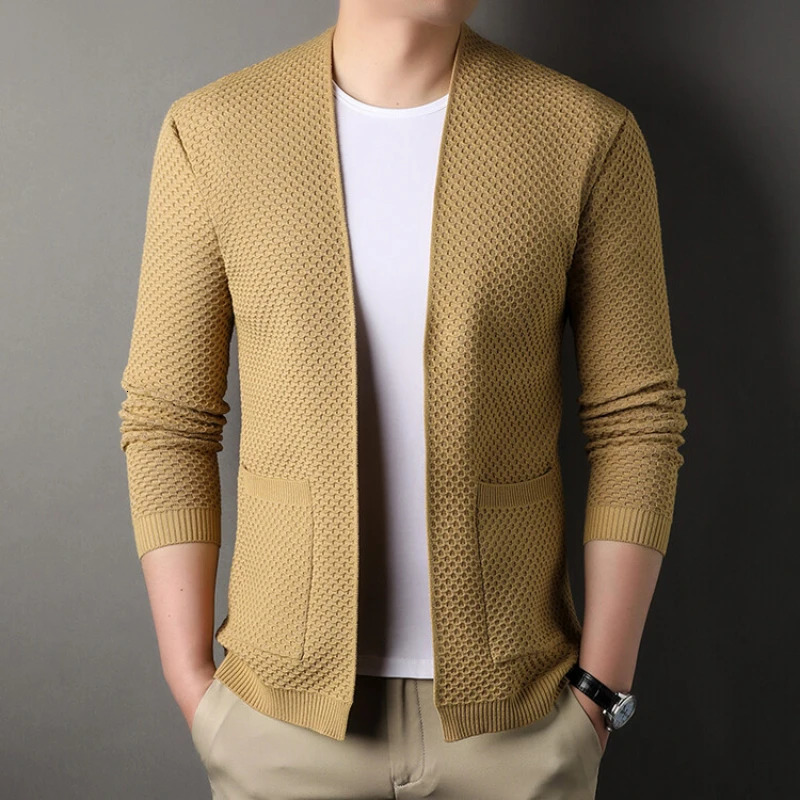 Mens Classic Polo Pattern Cardigan Zipper Free Shawl Daily Work Business Thin Coat Texture Top 241206