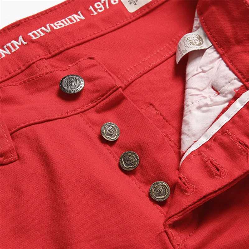 High Quality Mens jeans red simple trend stretch slim pants mid waist fashion embroidery high-end brand jeans street hip-hop clothing T241207