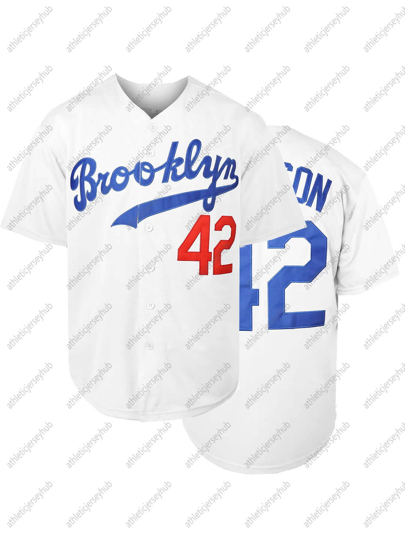 Vintage Brooklyn 42 Embroidered Short Sleeve V-Neck Loose Fit Button-Up Shirt - Classic Baseball Jersey Design - Perfect for Summer Casual Wear