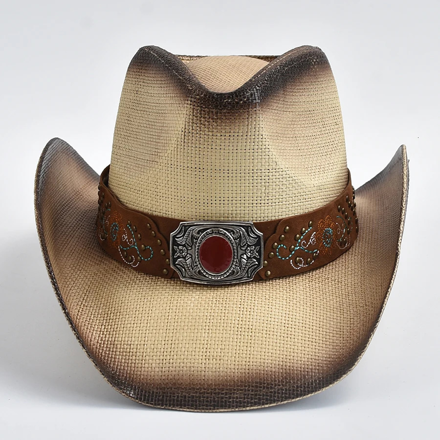 Summer Grass Western Cowboy Hat Mens and Womens Outdoor Travel Jazz Beach Sun Hat Sombreros de Vaquero 241206