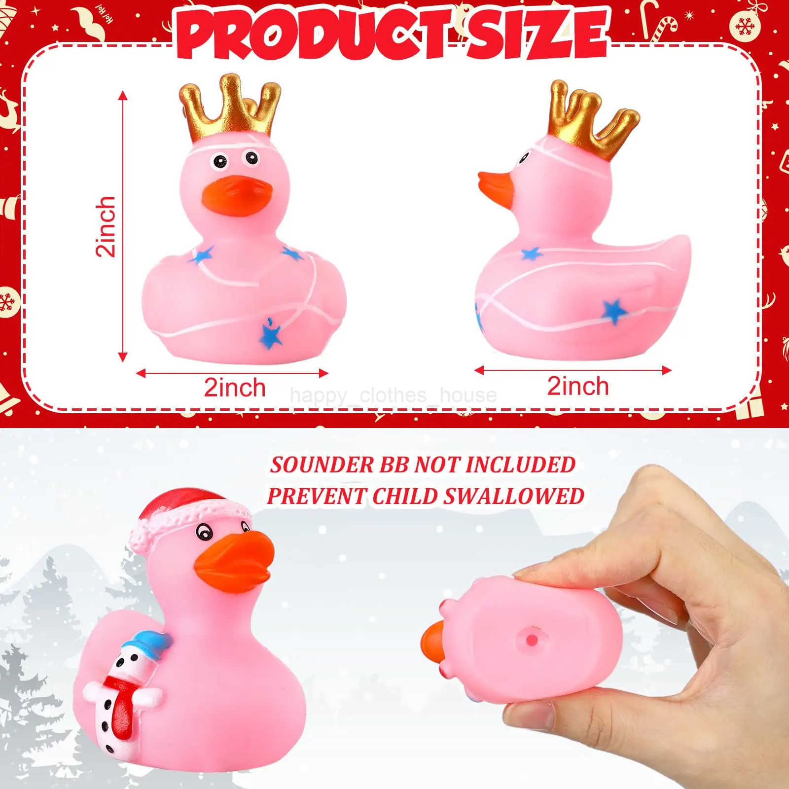 12/24/48pcs Pink Christmas Rubber Ducks 2 Inch Assorted Christmas Duckies Bath Toys Xmas Ducking Bathtub Toys for KidsXJ241207