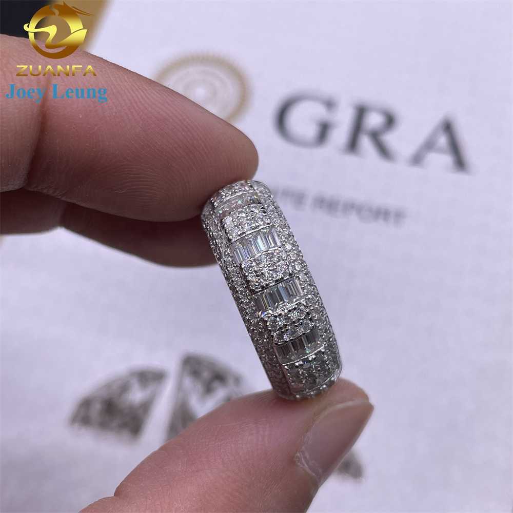925 Sterling Silver Real Gold Plating VVS Mossanite Diamond Mens Lab Diamond Moissanite Band Ring Hip Hop Ring