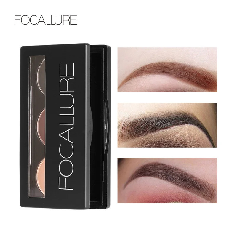 Focallure Eyebrow Powder Palette 3 Colors Eye Brow Enhancer Professional Waterproof Makeup Eye Shadow with Mirror Brushes 241206