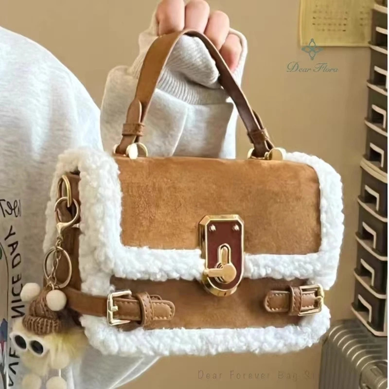 Womens high appearance artificial suede shoulder bag autumn and winter handbag patch work messenger cross body casual bag 241205