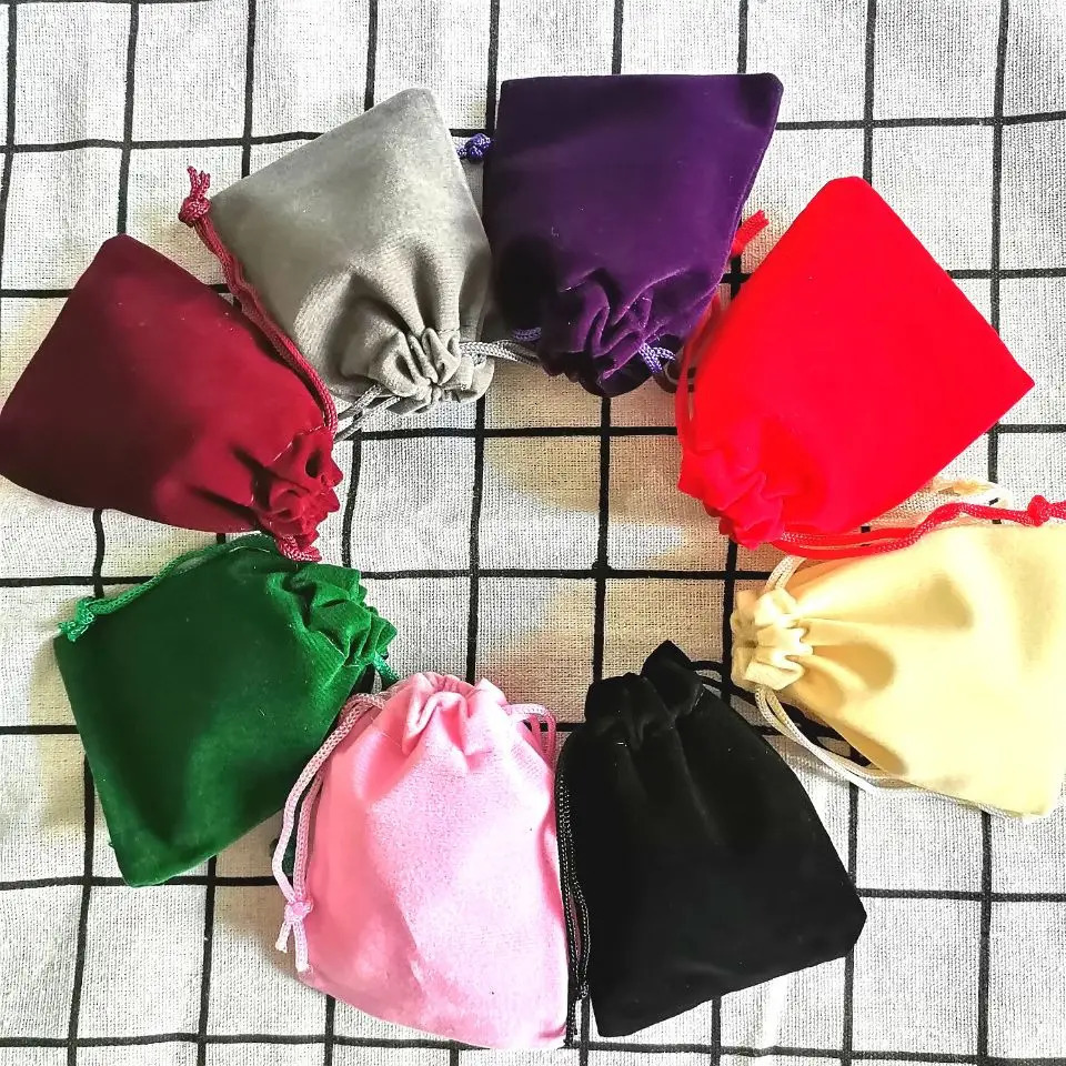 100 pieces/batch 5x7 7x9 9x12 10x16cm colored velvet gift bags and small jewelry packaging bags 241206
