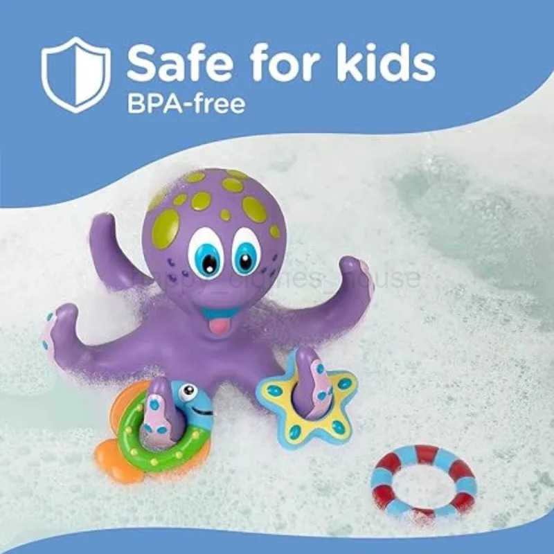 Floating Purple Octopus Bath Toys for Toddlers with 3 Hoopla Rings Interactive Bath Toy for Bathroom Pool BathtubXJ241207