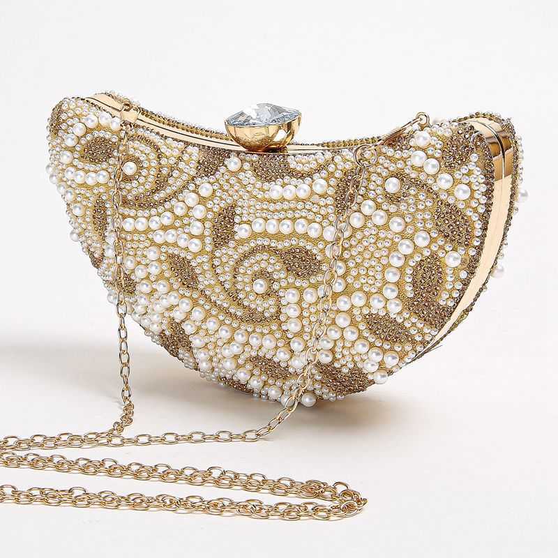 Clutch Bag Fashionable New Womens Pearl Studded Diamond Handbag Dinner Bag Formal Dress Bag Evening Dress Bag 240920