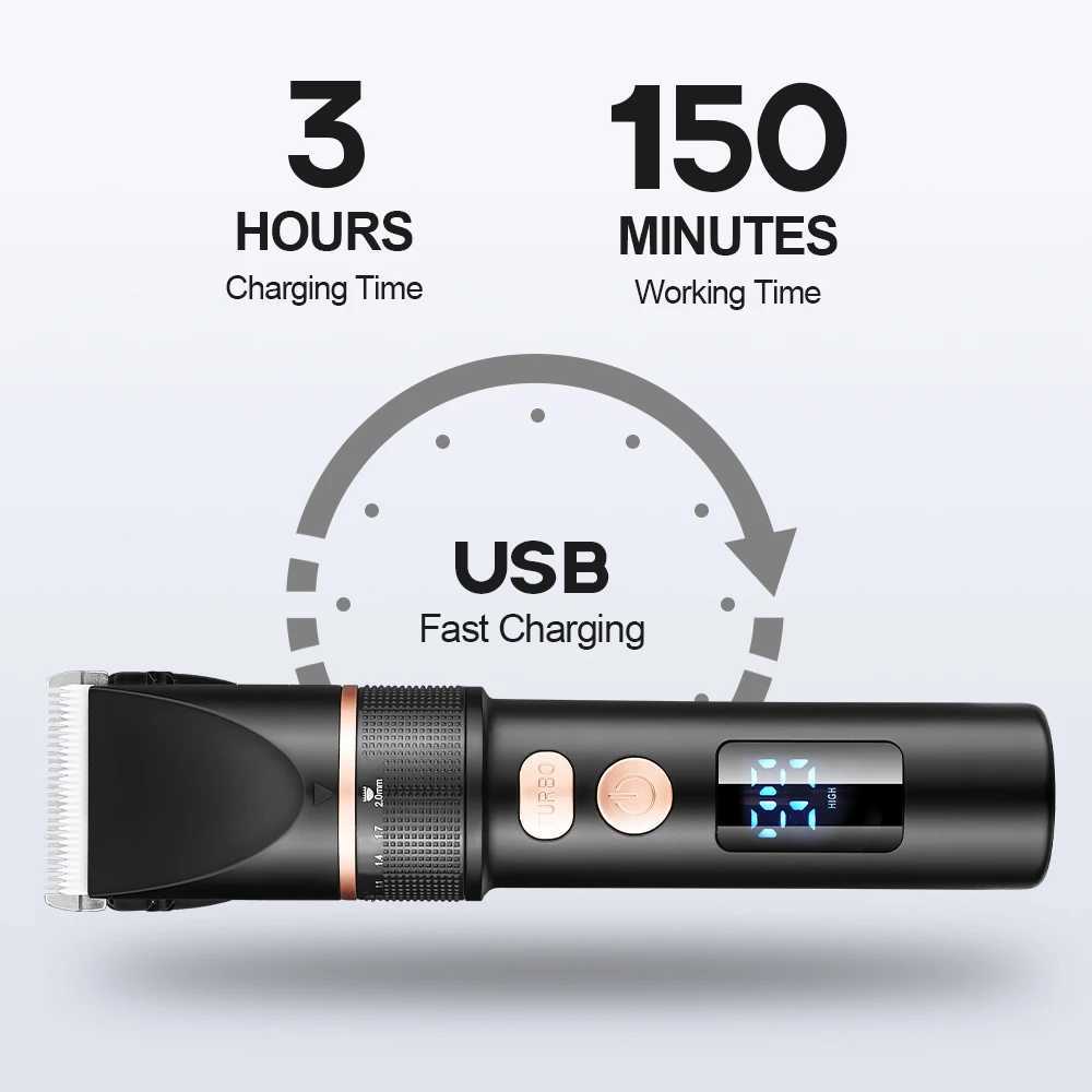 Professional LCD Display Hair Clipper Rechargeable Hair Trimmer Titanium Ceramic Blade Salon Hair Cutting Machine for Men BarberXJ241207