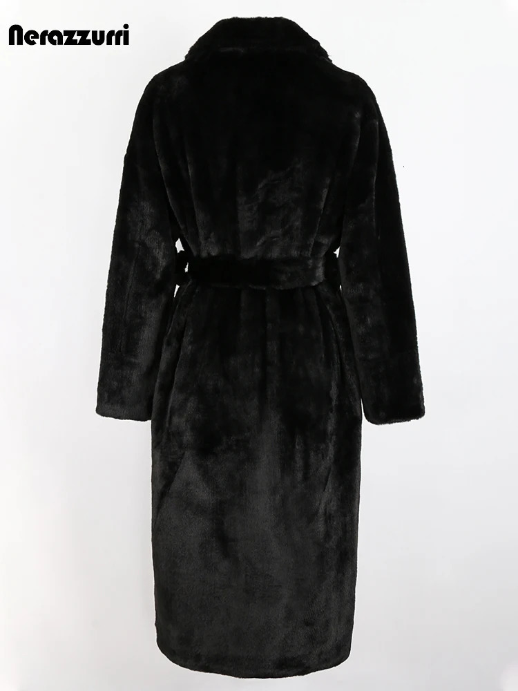 Sapphire Winter Long Purple Black Fluffy Thick Warm Artificial Fur Coat Womens Belt ly Arrived Fur Coat 241202