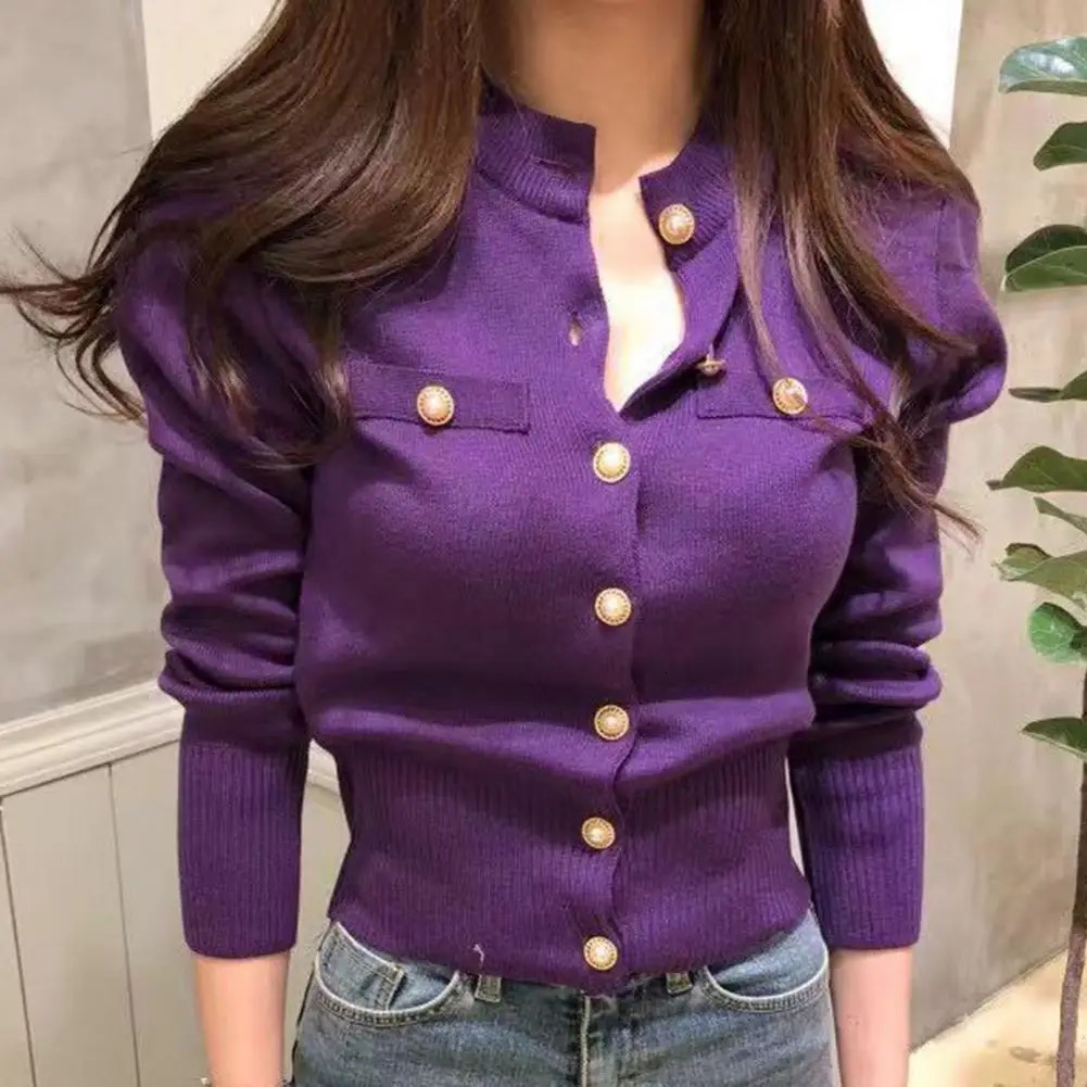 Womens cardigan sweater 2024 casual warm autumn winter stand up collar single chest fashionable Korean knitted jacket 241206